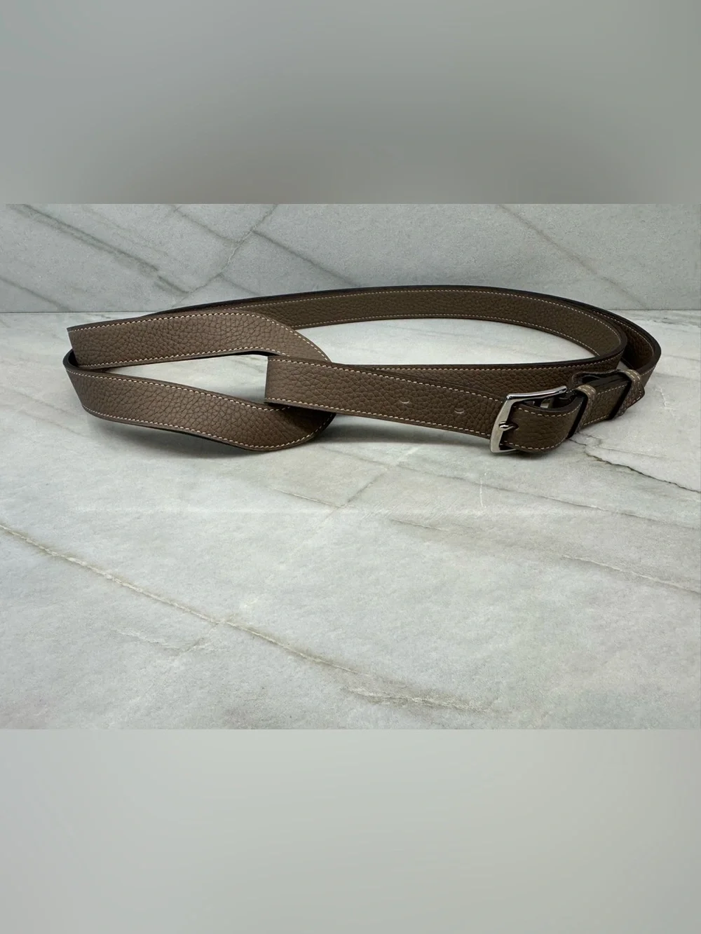 Rare Hermès Circuit Double Tour Belt in Étoupe Togo Leather 90 cm